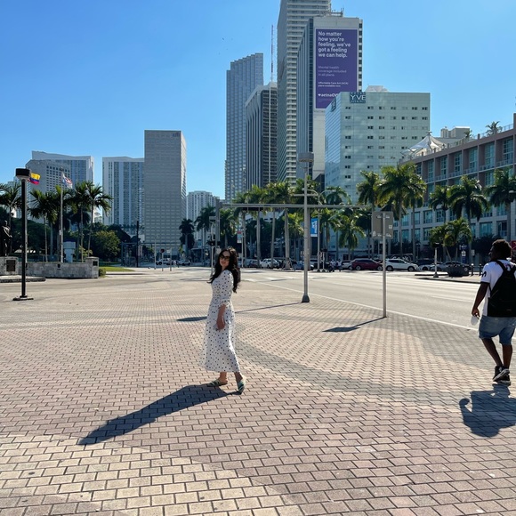 polka dot cotton square neck midi dress size 8-10M/L ,Used excellent condition - Picture 3 of 5